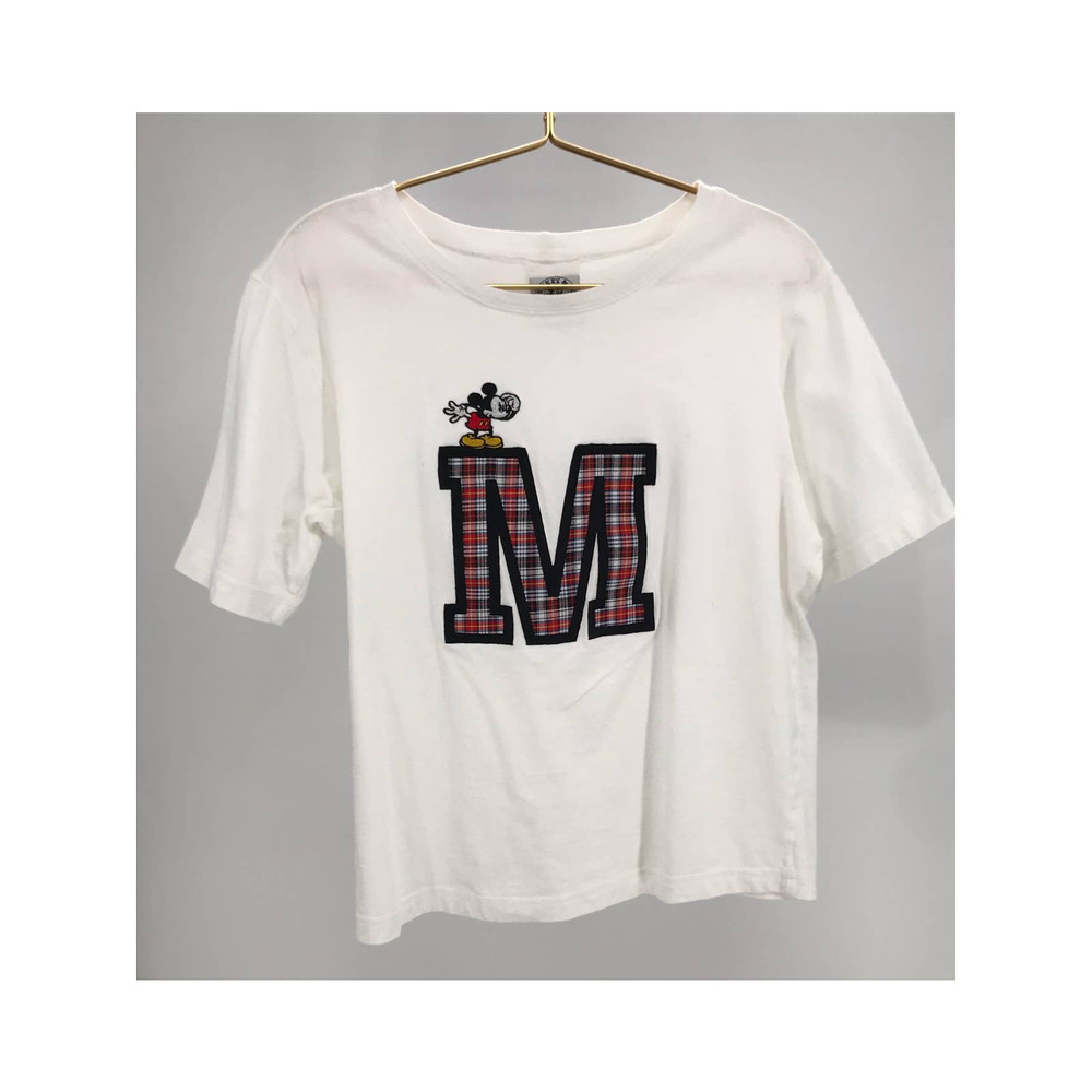 Mickey & Co Disney Vintage Mickey White Patch Short Sleeve Crop T-Shirt
